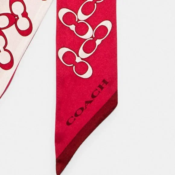 Coach Signature Electric Pink Silk Skinny Scarf - Picture 3 of 4
